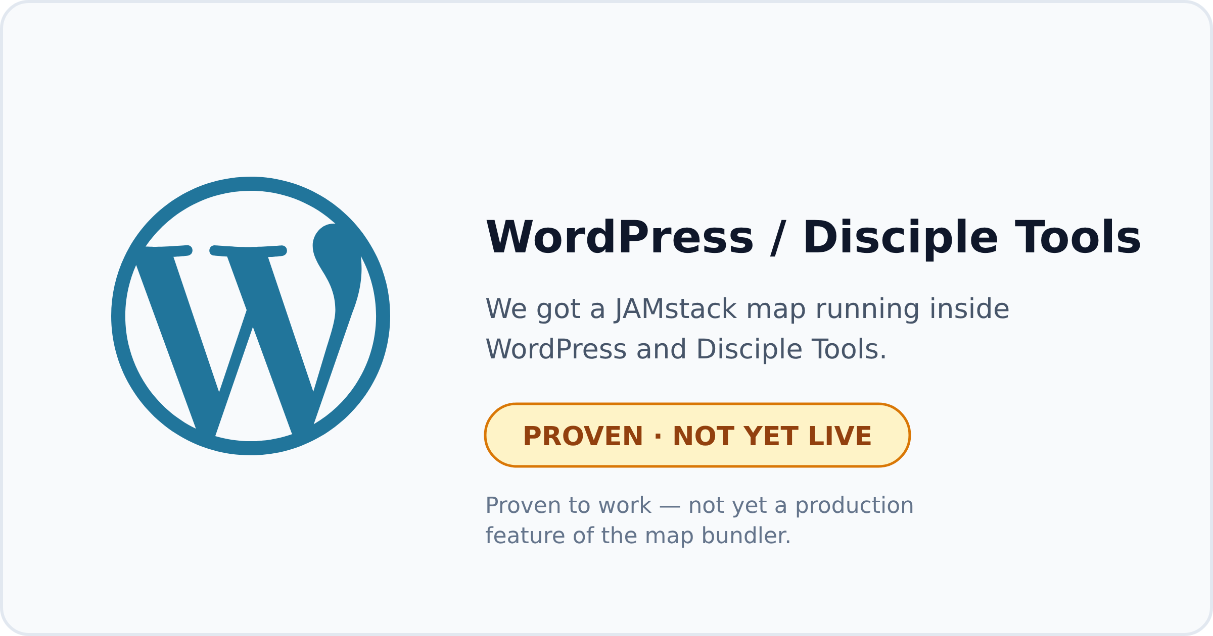 WordPress / Disciple Tools — proven, not yet in production