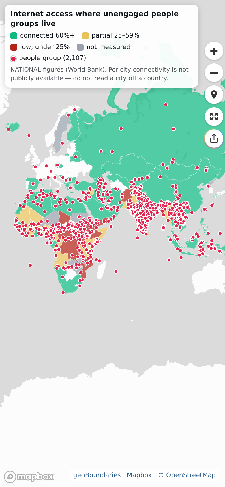 Cities with Internet on a phone