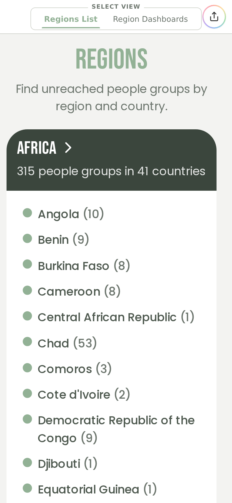 Regions on a phone
