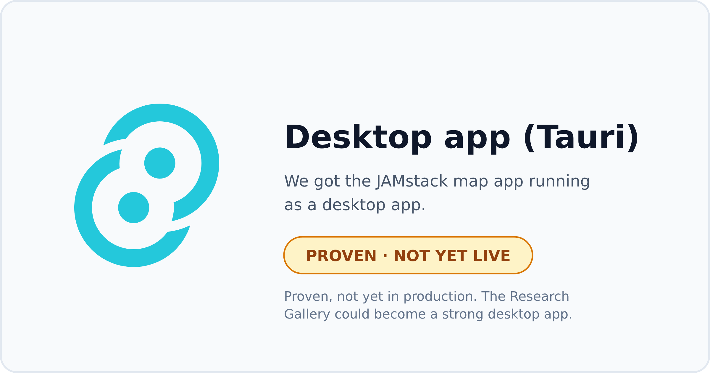 Desktop app (Tauri) — proven, not yet in production