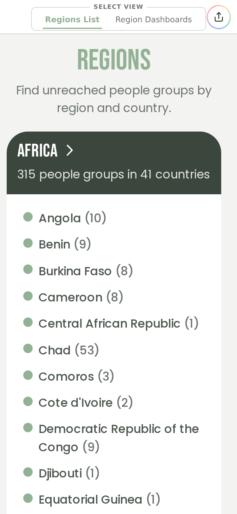 Regions on a phone