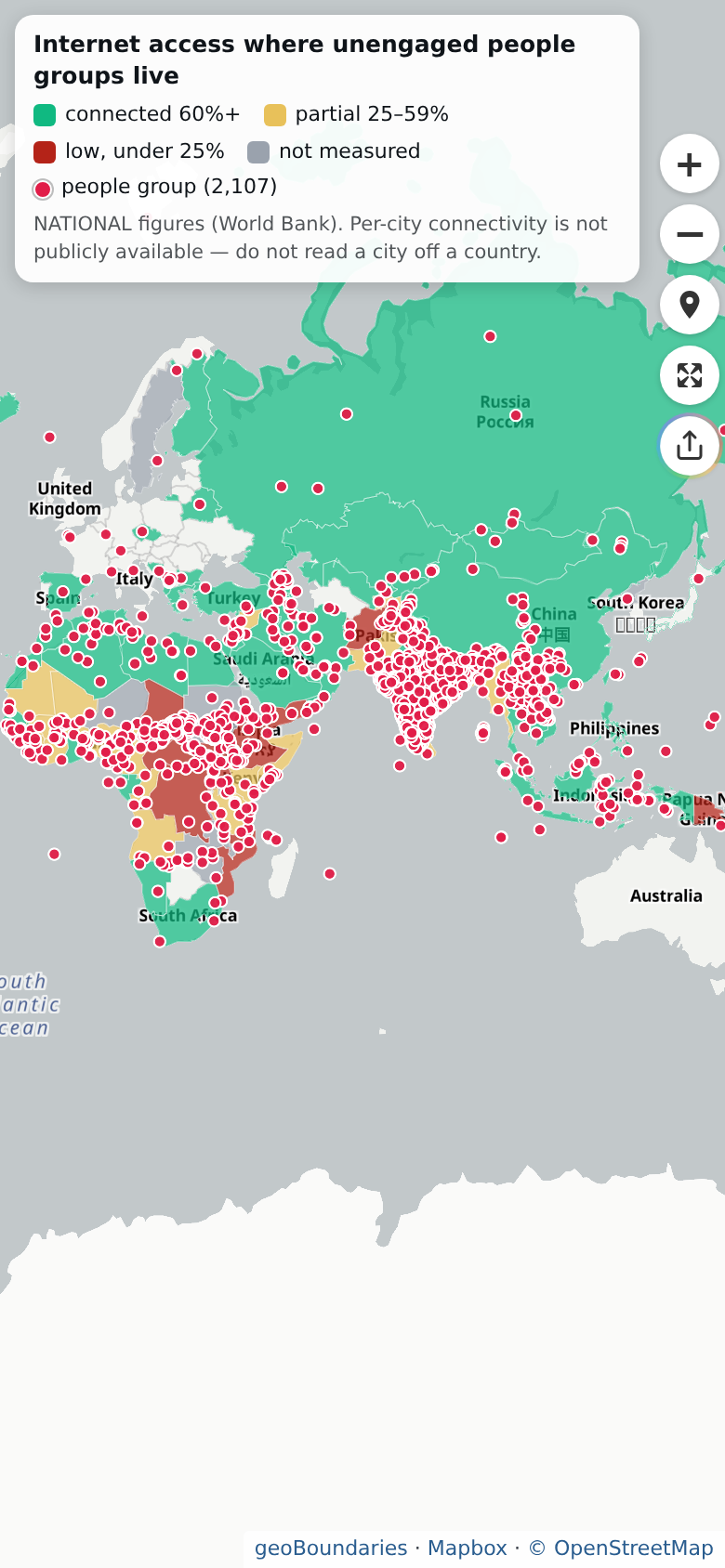 Cities with Internet on a phone