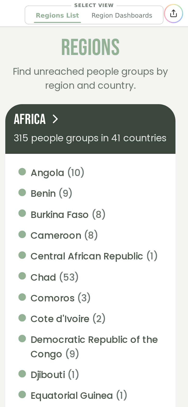 Regions on a phone